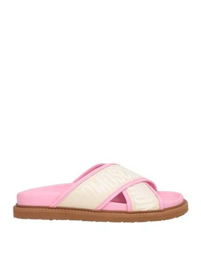 Moschino Woman Sandals Beige Size 8 Leather, Textile Fibers