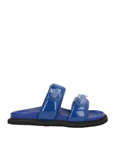 Moschino Woman Sandals Blue Size 6 Textile Fibers In Animal Print