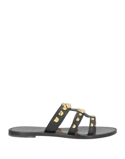 Moschino Woman Sandals Gold Size 8 Calfskin In Black