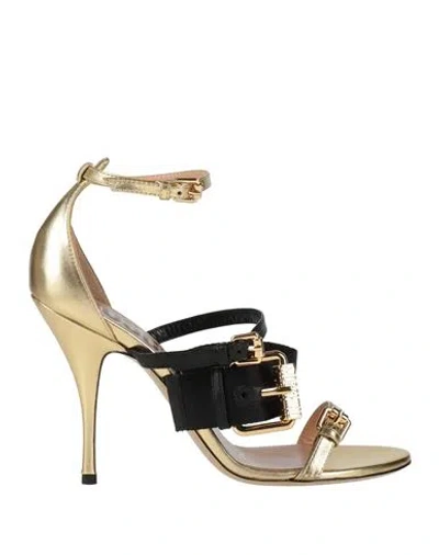 Moschino Woman Sandals Gold Size 8 Leather, Textile Fibers