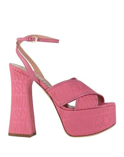 Moschino Woman Sandals Pink Size 8 Leather, Nylon