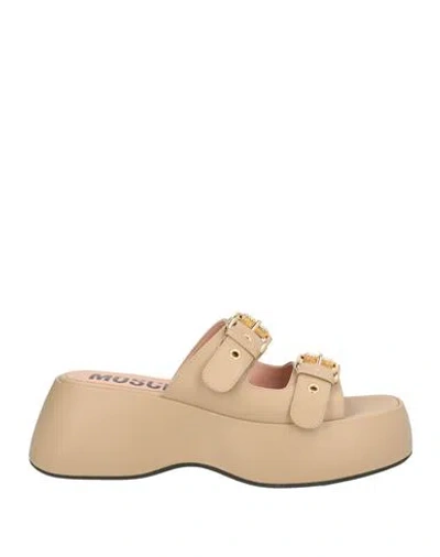 Moschino Woman Sandals Sand Size 7 Leather In Nude