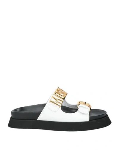 Moschino Woman Sandals White Size 5 Leather In Multi