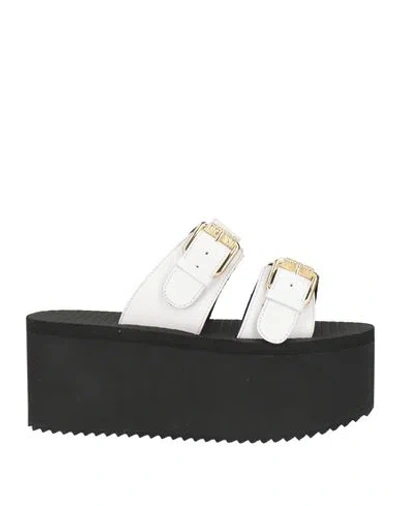 Moschino Woman Sandals White Size 6 Leather In Black