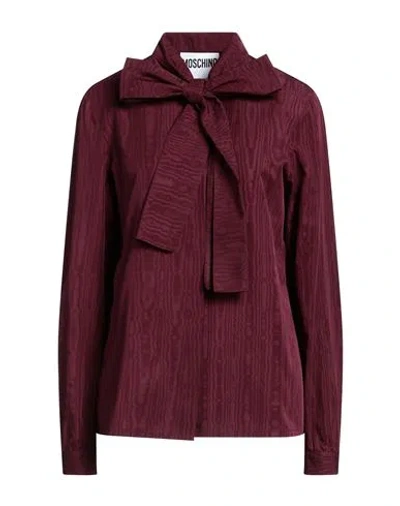 Moschino Woman Shirt Burgundy Size 14 Acetate, Cotton In Red