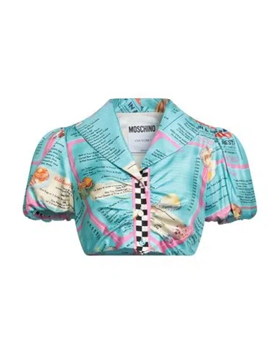 Moschino Woman Shirt Sky Blue Size 8 Silk
