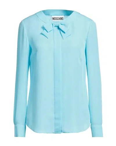 Moschino Woman Shirt Turquoise Size 6 Silk In Blue