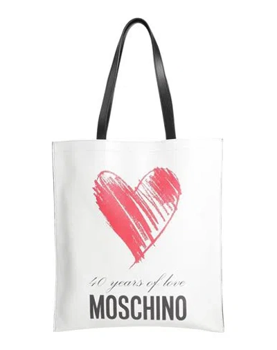 Moschino Logo Leather Tote Bag In White