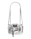 Moschino Mini Biker Metallic Leather Shoulder Bag In Silver