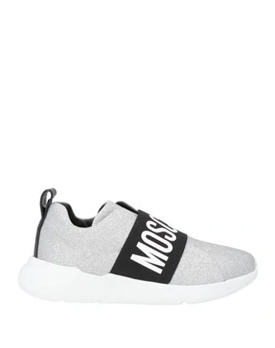 Moschino Woman Sneakers Silver Size 6 Textile Fibers In Gray