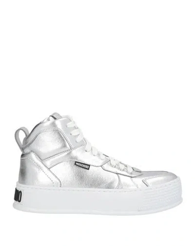 Moschino Woman Sneakers Silver Size 9 Synthetic Material