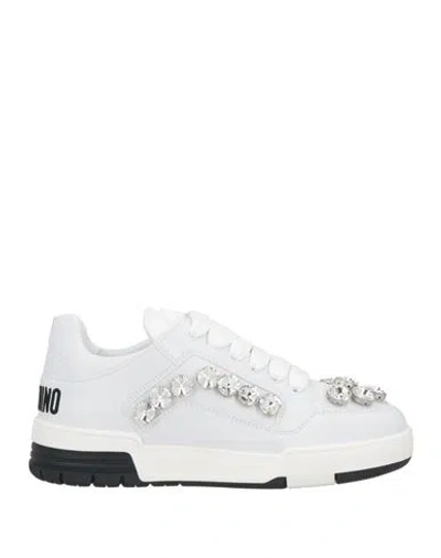 Moschino Crystal-embellished Panelled Sneakers In White