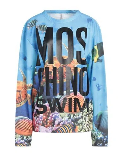 Moschino Swim Woman Sweatshirt Azure Size L Polyester, Cotton In Blue