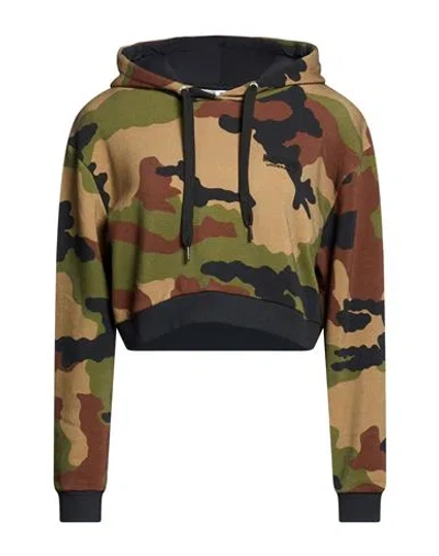 Moschino Woman Sweatshirt Military Green Size M Cotton, Elastane In Multi
