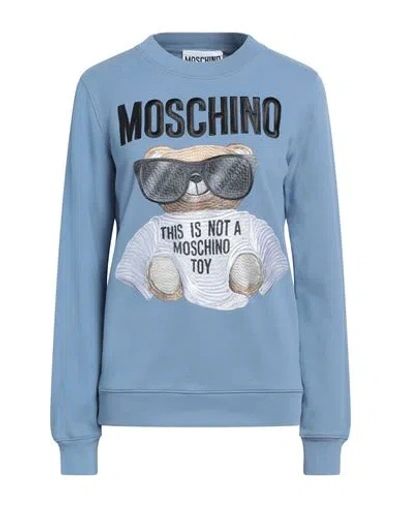 Moschino Woman Sweatshirt Pastel Blue Size 10 Cotton