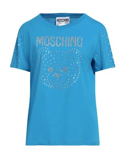 Moschino Woman T-shirt Azure Size 14 Organic Cotton In Blue