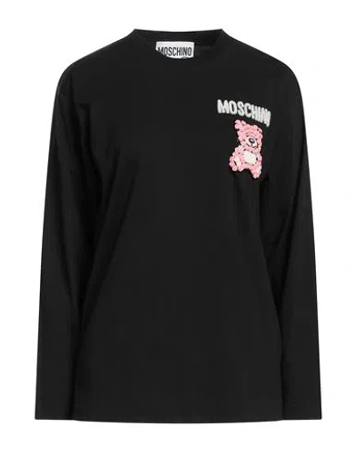 Moschino Woman T-shirt Black Size S Cotton, Polyester, Acrylic, Glass