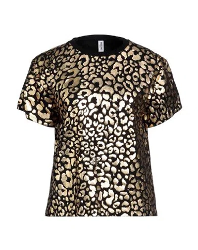 Moschino Woman T-shirt Black Size Xl Cotton, Elastane In Gold
