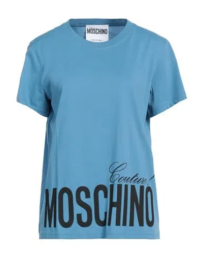 Moschino Woman T-shirt Pastel Blue Size 10 Cotton