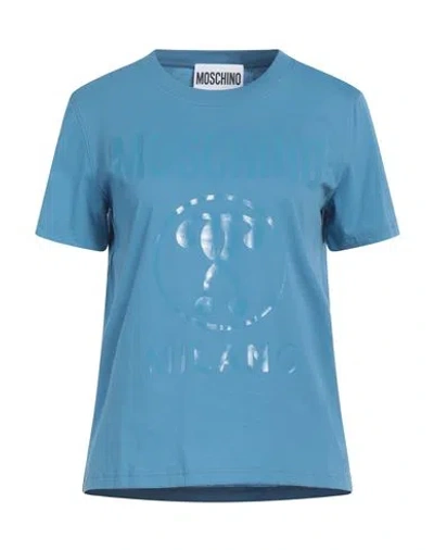 Moschino Woman T-shirt Pastel Blue Size 10 Cotton