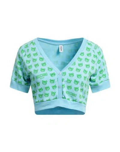 Moschino Woman T-shirt Sky Blue Size S Cotton, Elastane