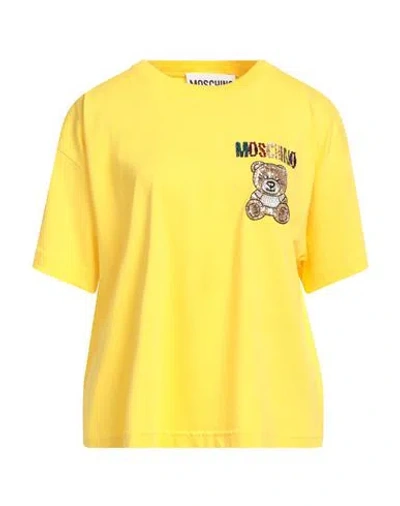 Moschino Woman T-shirt Yellow Size 6 Cotton, Acrylic Resin, Glass, Polyester