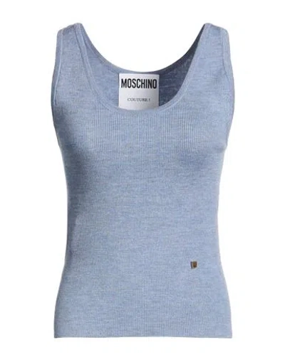 Moschino Woman Tank Top Slate Blue Size 8 Virgin Wool, Silk In Gray