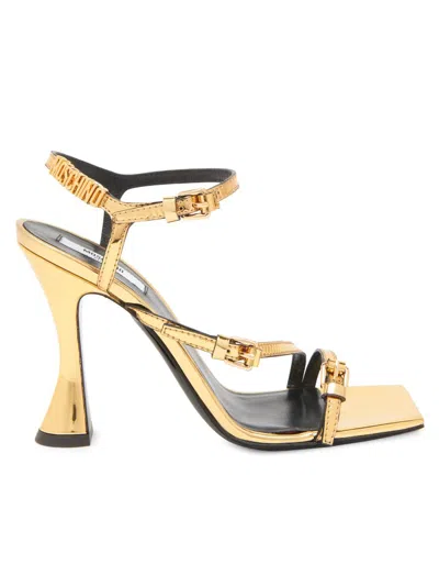 Moschino Women's 100mm Chrome-effect Sandals In Gold