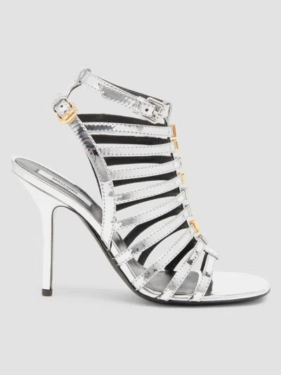 Moschino Women's 100mm Logo Lettering Stiletto Sandals In Silver