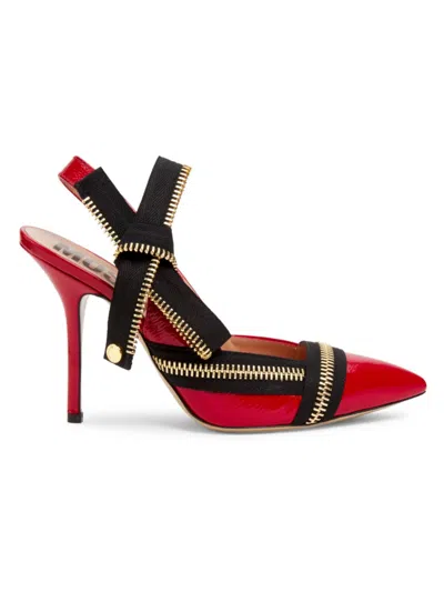 Moschino Women's 105mm Bow Zip Patent Leather Slingback Pumps In Rosso