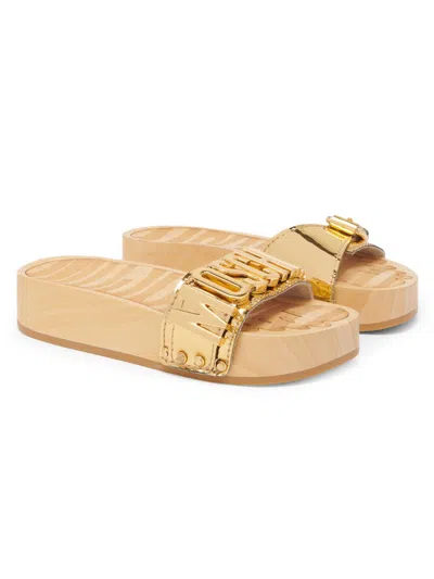 Moschino Women's 44mm Logo & Buckle Chrome Mule Slides In Gold