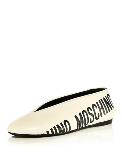 Moschino Women's Ballerina Logo Ballet Flats In White