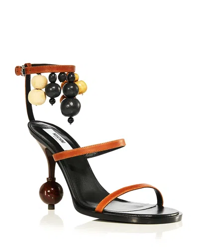 Moschino Women's Beaded Satin Sandals In Orange