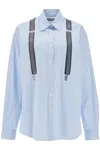 Moschino Couture Light Blue Cotton Striped Shirt With Decorative Straps In Blue