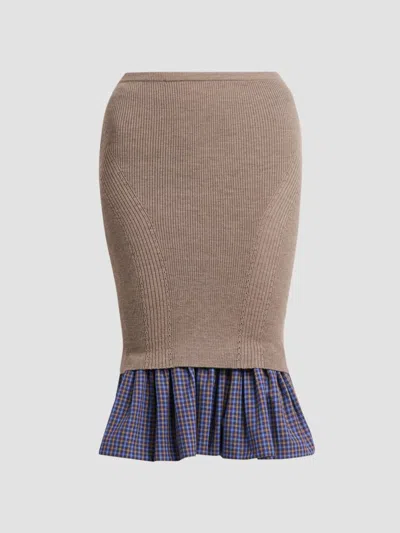 Moschino Women's Contrast-hem Rib-knit Wool Pencil Skirt In Brown