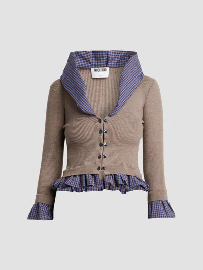 Moschino Women's Contrast-trim Rib-knit Wool Cardigan In Neutral