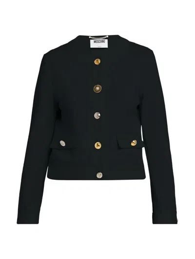Moschino Black Solid Round Neck Cardigan