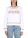 Moschino Crewneck Sweatshirt With Embroidered Logo And Scalloped Trim In White
