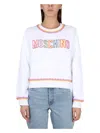 Moschino Crewneck Sweatshirt With Embroidered Logo And Scalloped Trim In White