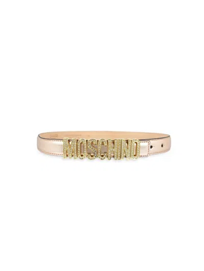 Moschino Women's Crystal Embellished Logo Lettering Belt In Pink Gold