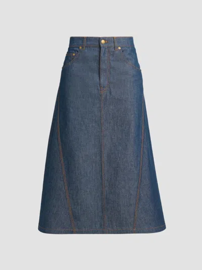 Moschino Women's Denim Flared Midi Skirt In Dark Blue