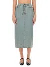 Moschino Women Rivets Denim Skirt In Blue