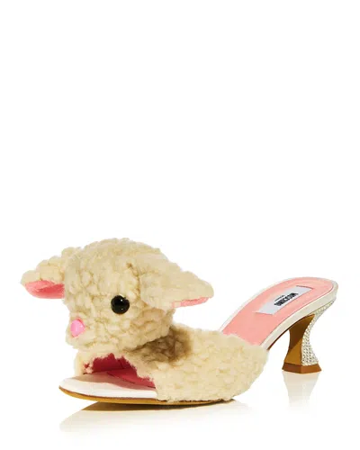 Moschino Women's Dolly Lamb Kitten Mules In Multi