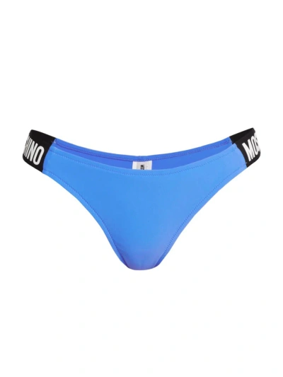 Moschino Women's Donna Logo-detailed Bikini Bottom In Blue