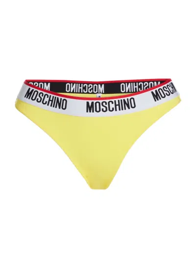 Moschino Women's Donna Logo-detailed Thong Bikini Bottoms In Yellow
