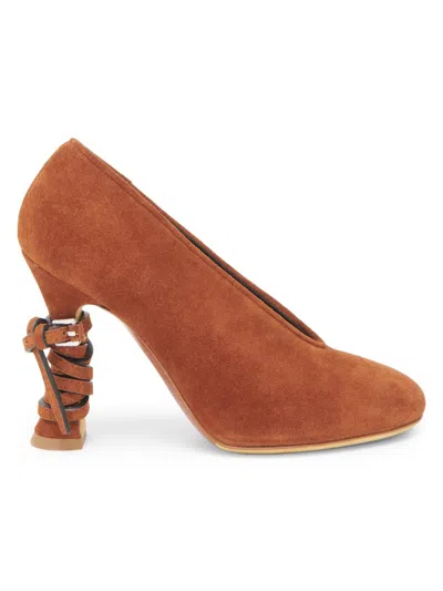 Moschino Women's Duck 100m Wrap Suede Pumps In Brown