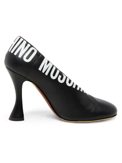 Moschino Women's Duck 100mm Logo Leather Pumps In Black