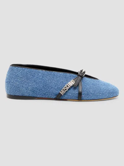 Moschino Women's Duck Denim Ballet Flats In Denim Black