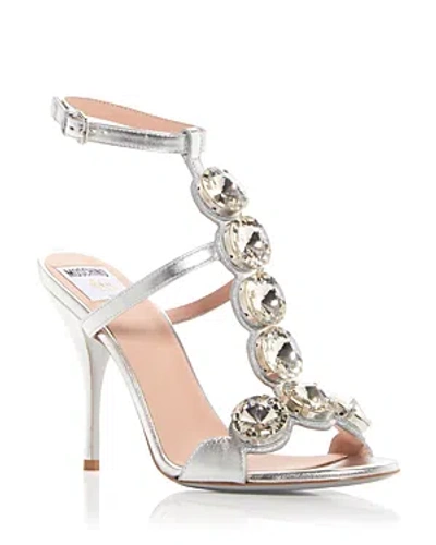 Moschino Women's Embellished T Strap High Heel Sandals In Silver