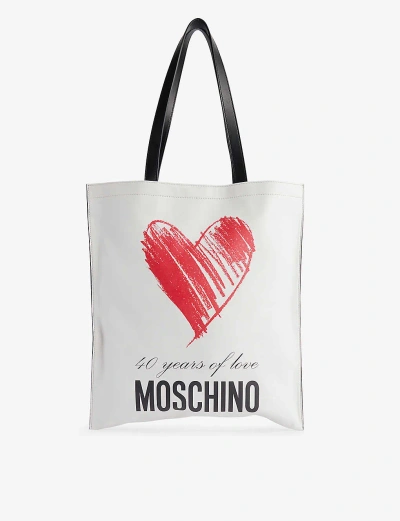 Moschino Womens Fantasy Print White Graphic-pattern Leather Tote Bag